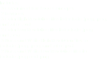 Includes: 3 Customized Text Logo Concepts 2 Revisions 3 Color High Resolution files to include .jpeg, .png, and .ai or .psd 2 Color Low Resolution files to include .jpeg and .png 3 Black and White High Resolution files to include .jpeg, .png, and .ai or .psd 2 Black and White Low Resolution files to include .jpeg and .png