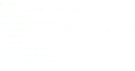 Includes: 3 Customized Theme Concepts 2 Revisions 10 Custom Designed Pages (example: Home, About Me, Services, E-Store, and Contact) Favicon Social Network Icons Banners/Slideshows Links to External Sources 